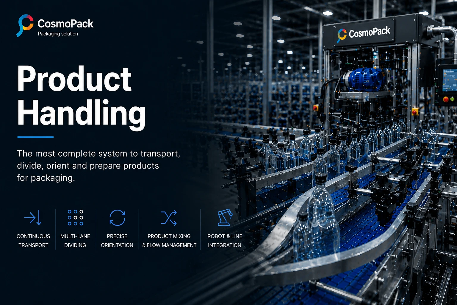 Product handling systems for automatic packaging lines