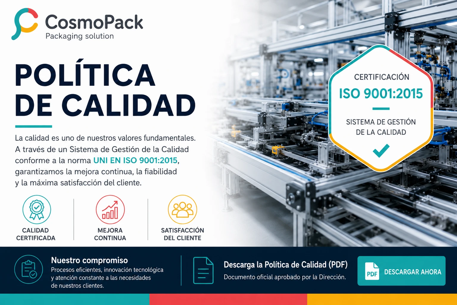 Política de Calidad de Cosmopack – Sistema de Gestión de la Calidad UNI EN ISO 9001:2015