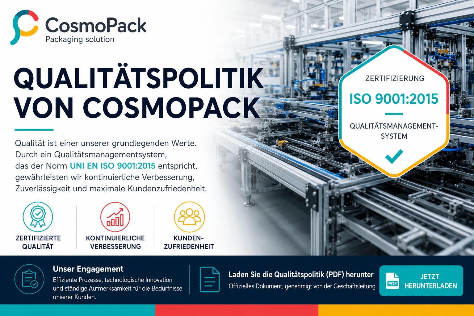 Qualitätspolitik von Cosmopack – Qualitätsmanagementsystem nach UNI EN ISO 9001:2015
